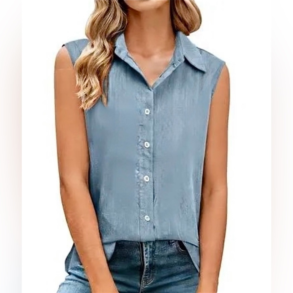 Lulu-B NWT Sleeveless Button Up Denim Chambray Top Womens Sz Xs